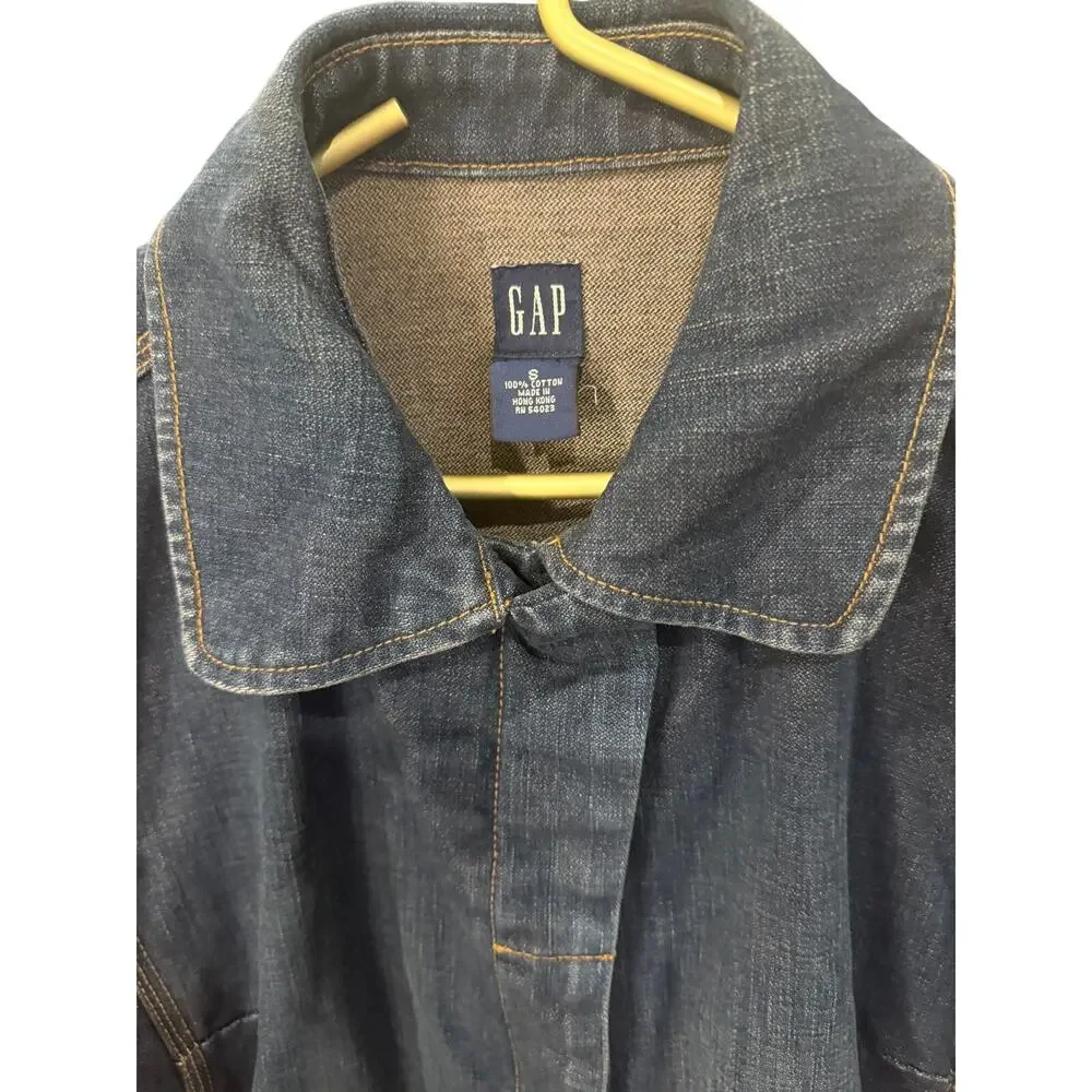 GAP Denim Tailored Fit Coat Princess Seams Snap Front S - Picture 4 of 5